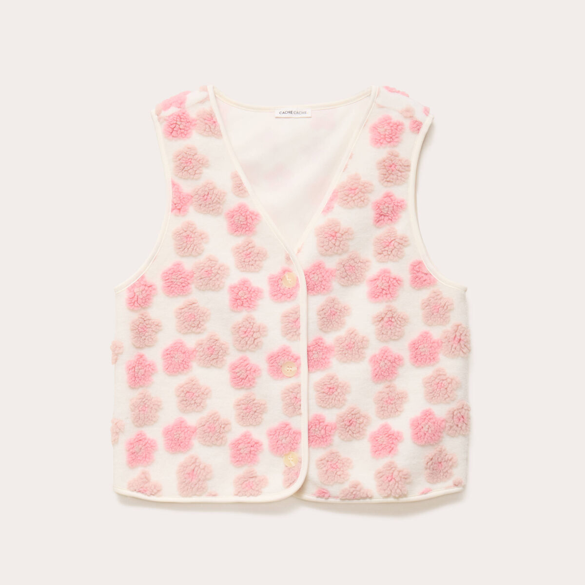 Gilet sans manches &agrave; motif effet polaire ecru femme