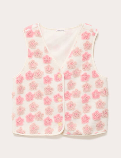 Gilet sans manches &agrave; motif effet polaire ecru femme