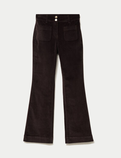 Pantalon bootcut taille haute velours marron fonc&eacute; femme