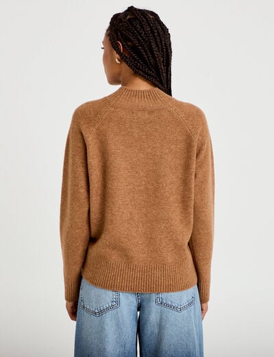 Pull col montant manches longues camel femme