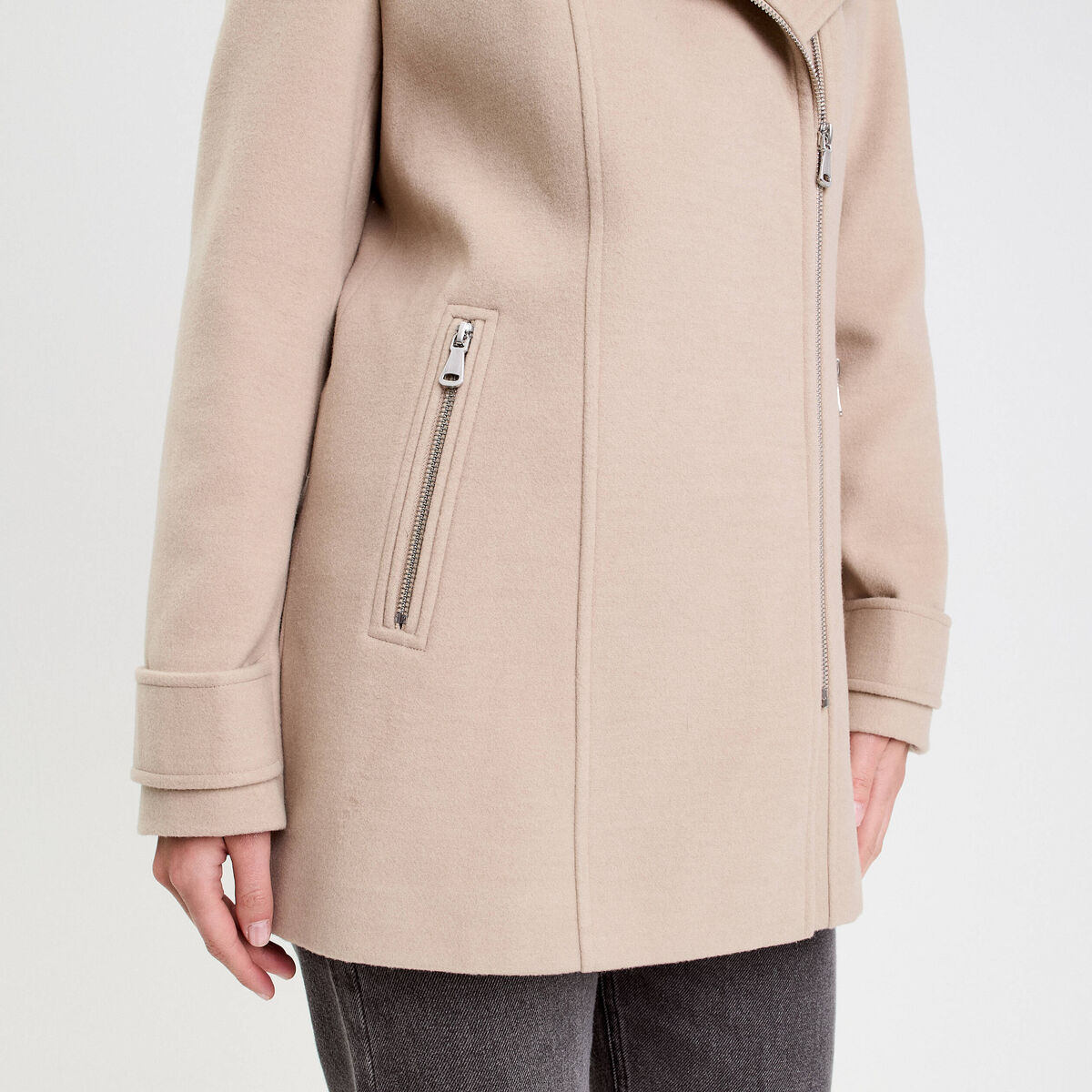 Manteau droit avec capuche beige femme
