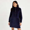 Robe droite velours col montant bleu marine femme