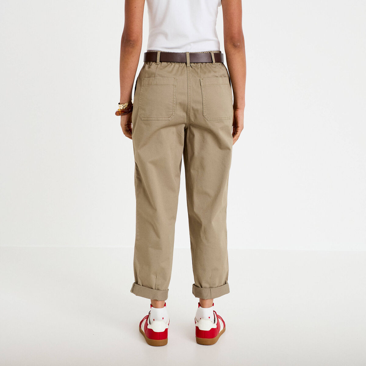 Pantalon chino avec ceinture amovible gris femme