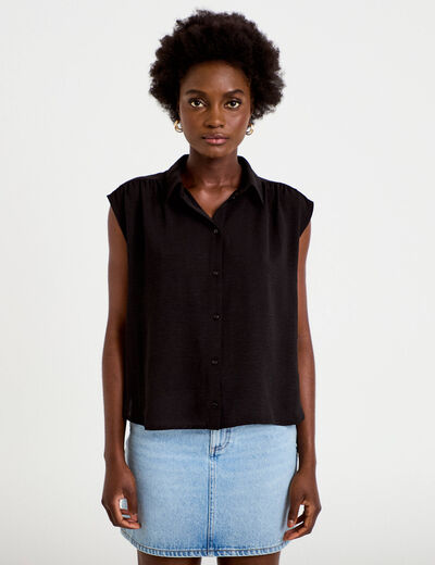 Chemise ample sans manches pliss&eacute;e noir femme