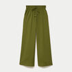 Pantalon large fluide taille haute vert kaki femme