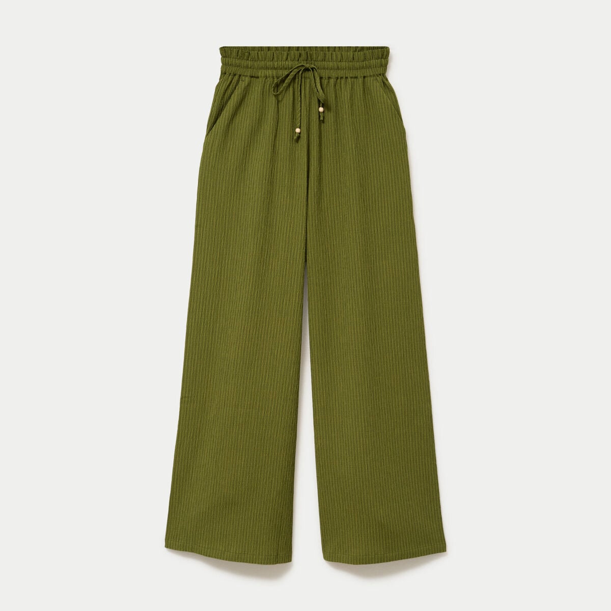 Pantalon large fluide taille haute vert kaki femme