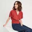 Blouse smock&eacute;e manches courtes vieux rose femme