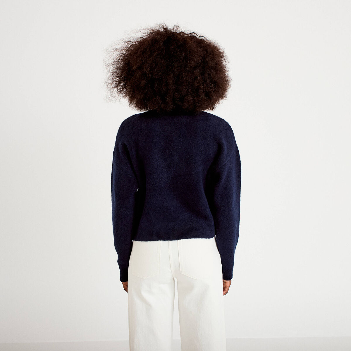 Gilet court nou&eacute; bleu marine femme