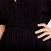 Robe midi pliss&eacute;e col v manches courtes noir femme