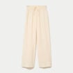 Pantalon large fluide taille haute ecru femme