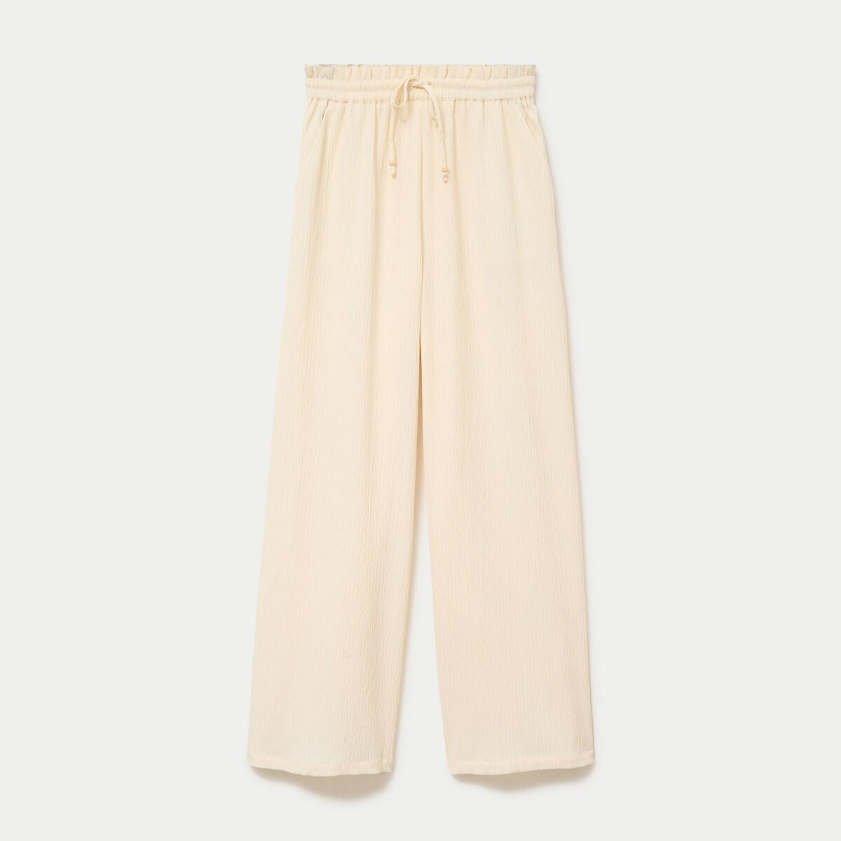 Pantalon large fluide taille haute ecru femme