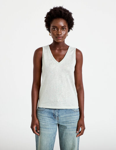 D&eacute;bardeur col v gris argent femme