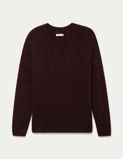 Pull col v manches longues marron fonc&eacute; femme