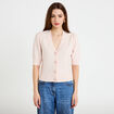Pull manches courtes boutons brod&eacute;s rose clair femme