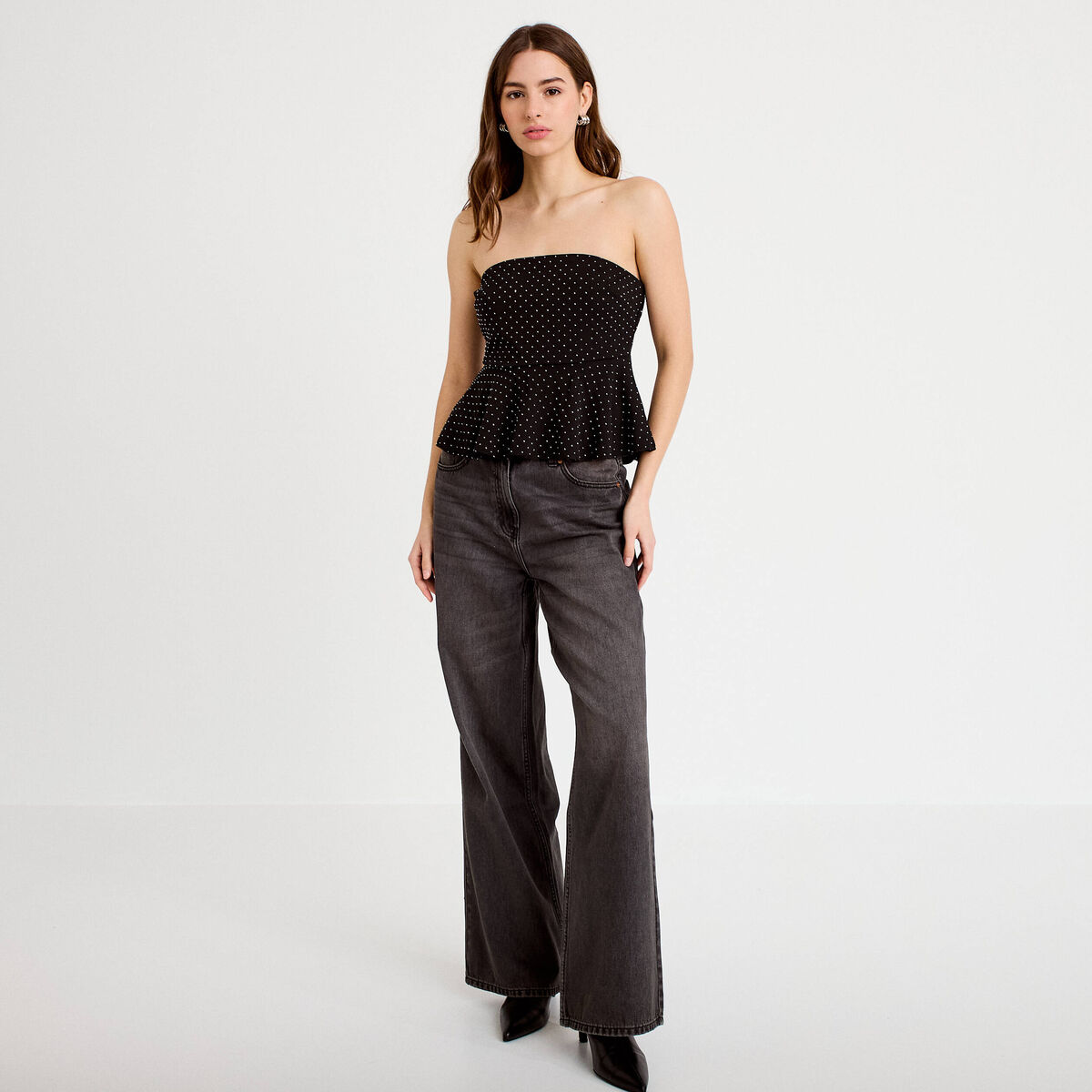 Top studs bretelles amovibles noir femme