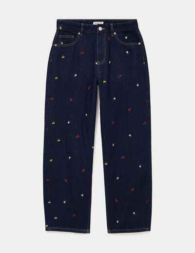 Jean avec broderie bleu marine femme