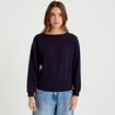 Sweat duveteux col rond manches longues bleu marine femme