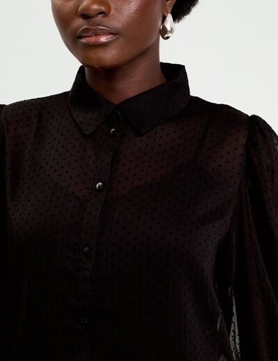 Chemise droite courte voile manches 3/4 noir femme