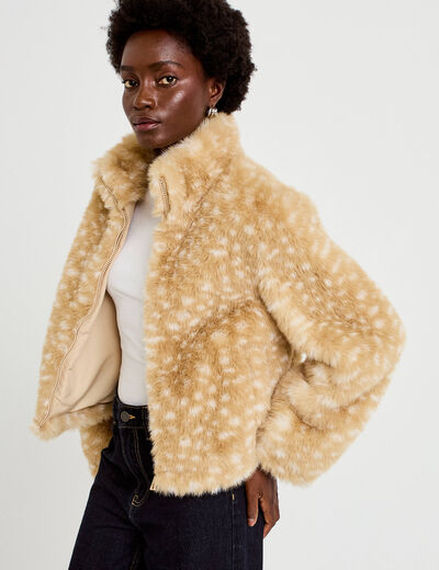 Veste cropped ajustable manches longues beige femme