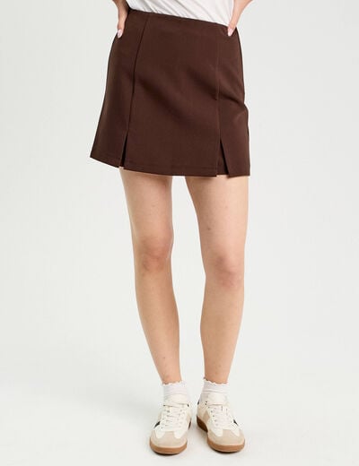 Jupe-short droite fentes marron fonc&eacute; femme