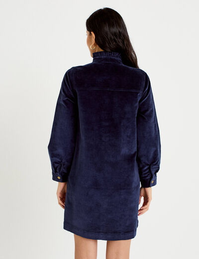 Robe droite velours col montant bleu marine femme
