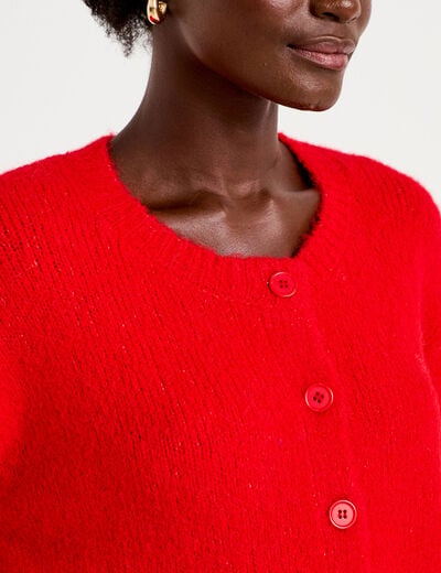 Gilet ample col rond manches longues rouge femme