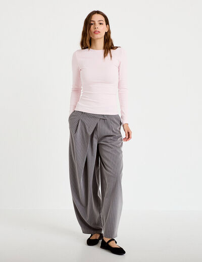 Pantalon barrel taille basse gris femme