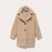 Manteau droit mi-long en bouclette beige femme