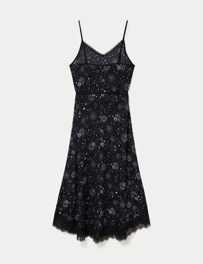 Robe longue &eacute;vas&eacute;e col v dentelle noir femme
