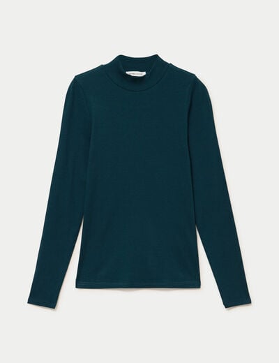 T-shirt ajust&eacute; manches longues vert fonc&eacute; femme