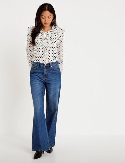 Jeans wide leg taille haute bleu fonc&eacute; femme