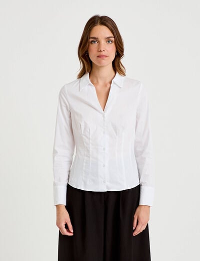 Chemise cintr&eacute;e manches longues ecru femme