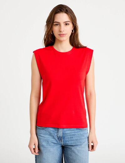 T-shirt col rond sans manches rouge femme