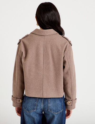 Trench droit court col tailleur taupe femme