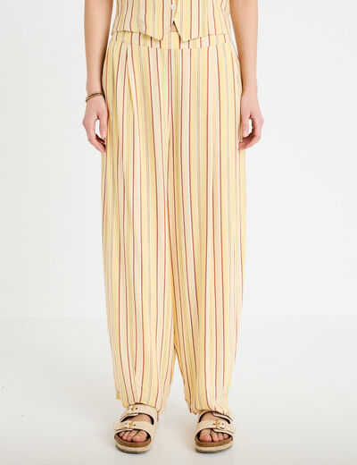 Pantalon large fluide jaune paille femme