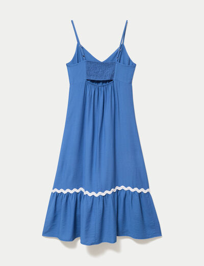 Robe longue &eacute;vas&eacute;e col v cr&ecirc;pe bleu fonc&eacute; femme