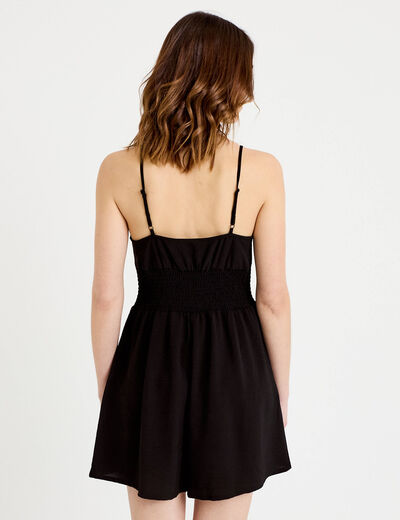Combishort large col v fines bretelles noir femme