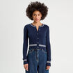 Gilet manches longues ajust&eacute; bleu marine femme