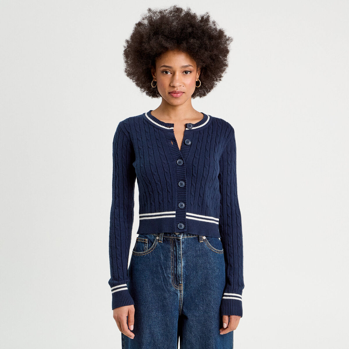 Gilet manches longues ajust&eacute; bleu marine femme
