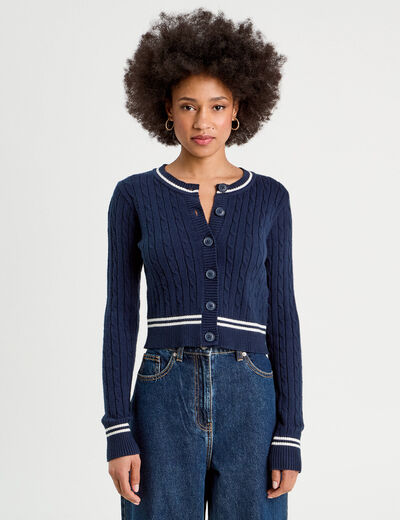 Gilet manches longues ajust&eacute; bleu marine femme