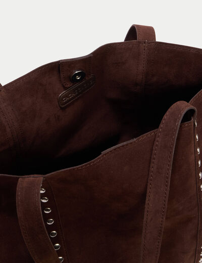 Sac aspect daim d&eacute;tails clout&eacute;s marron femme