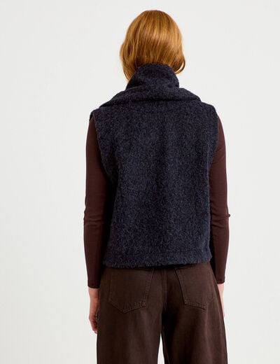 Veste droite sans manches col am&eacute;ricain bleu marine femme