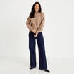 Pull col rond manches longues beige femme