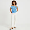 Top pliss&eacute; col bardot sans manches bleu ciel femme