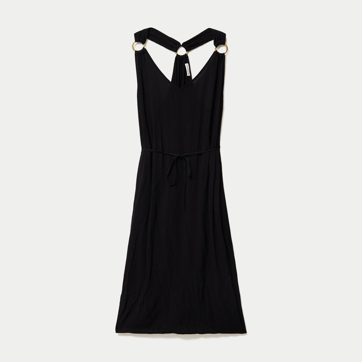 Robe longue droite fines bretelles col v noir femme