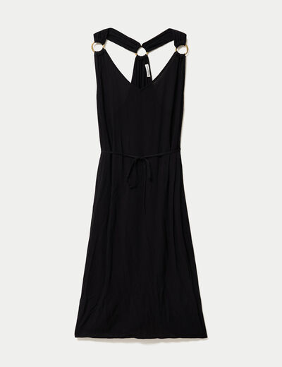 Robe longue droite fines bretelles col v noir femme