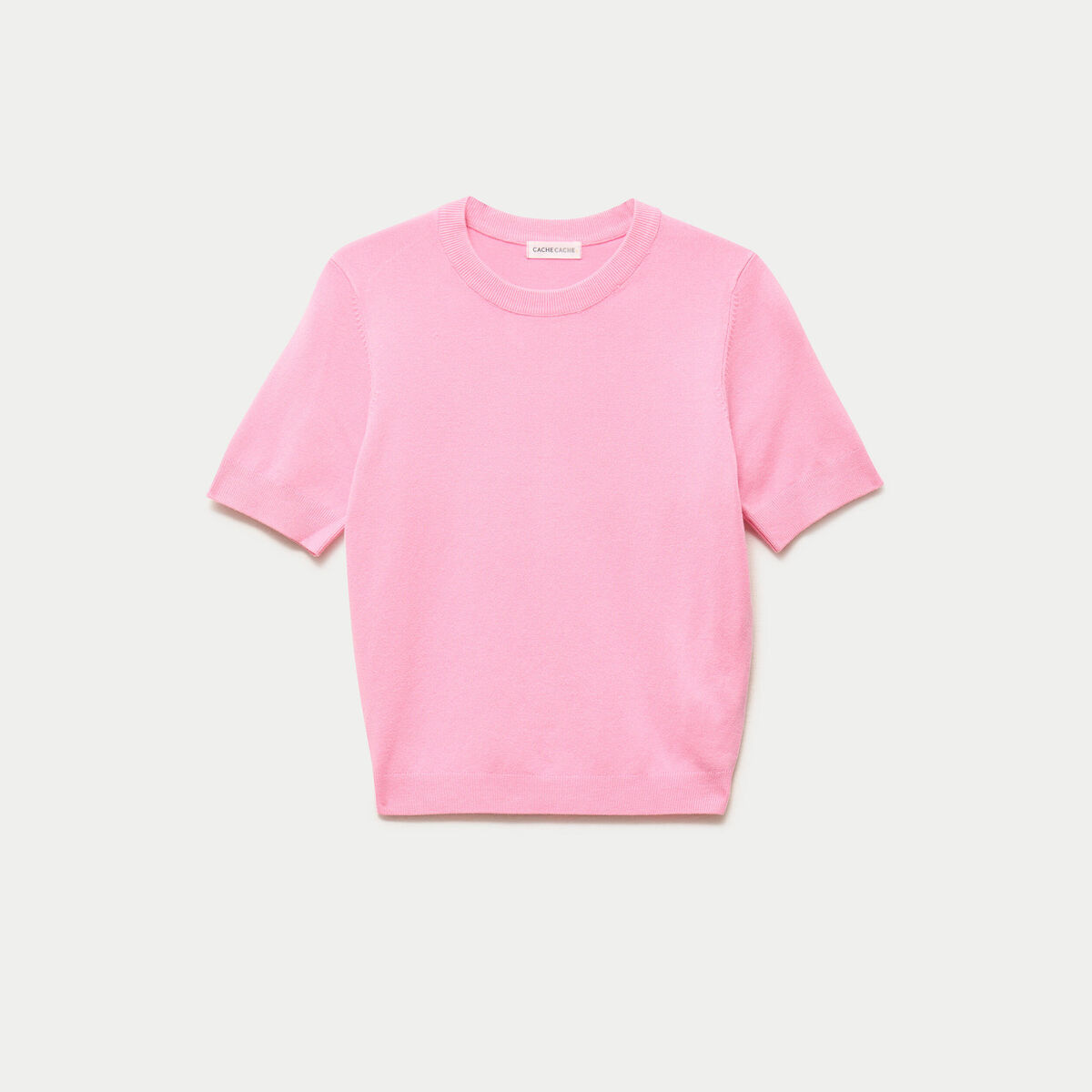 Pull ajust&eacute; court manches courtes rose femme