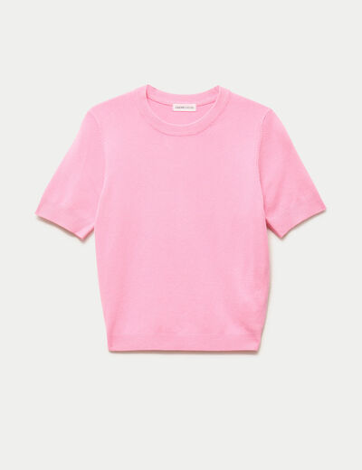 Pull ajust&eacute; court manches courtes rose femme