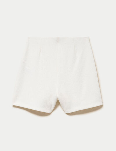 Jupe-short trap&egrave;ze courte en tweed ecru femme