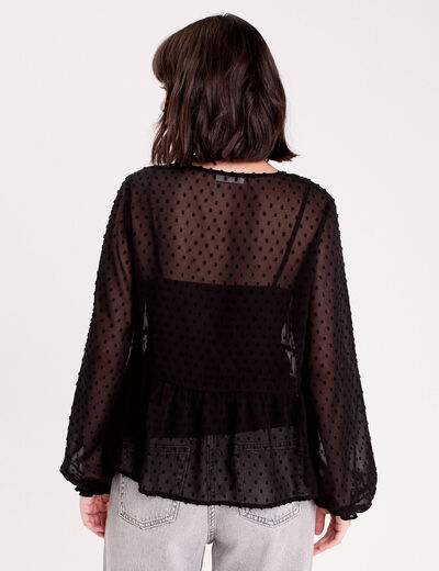 Blouse courte droite col v noir femme